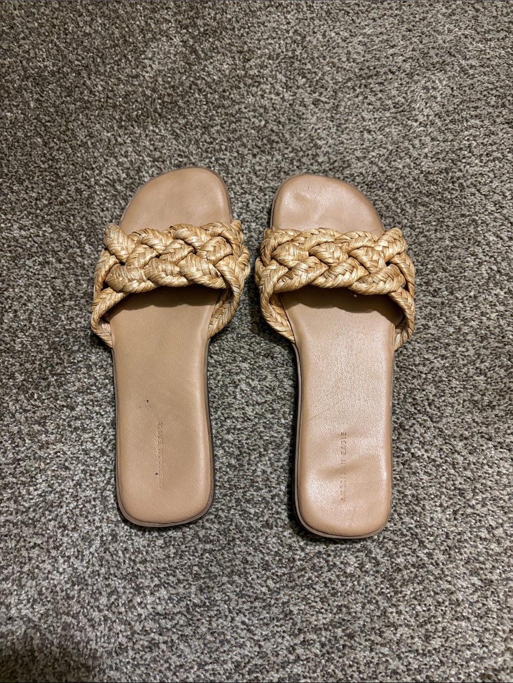 American Eagle Outfitters Braided Straw Slide Sandals in Natural/Tan